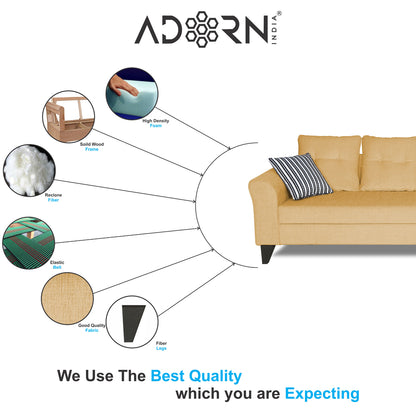 Adorn India Maddox L Shape 6 Seater Sofa Set Tufted (Right Hand Side) (Beige)
