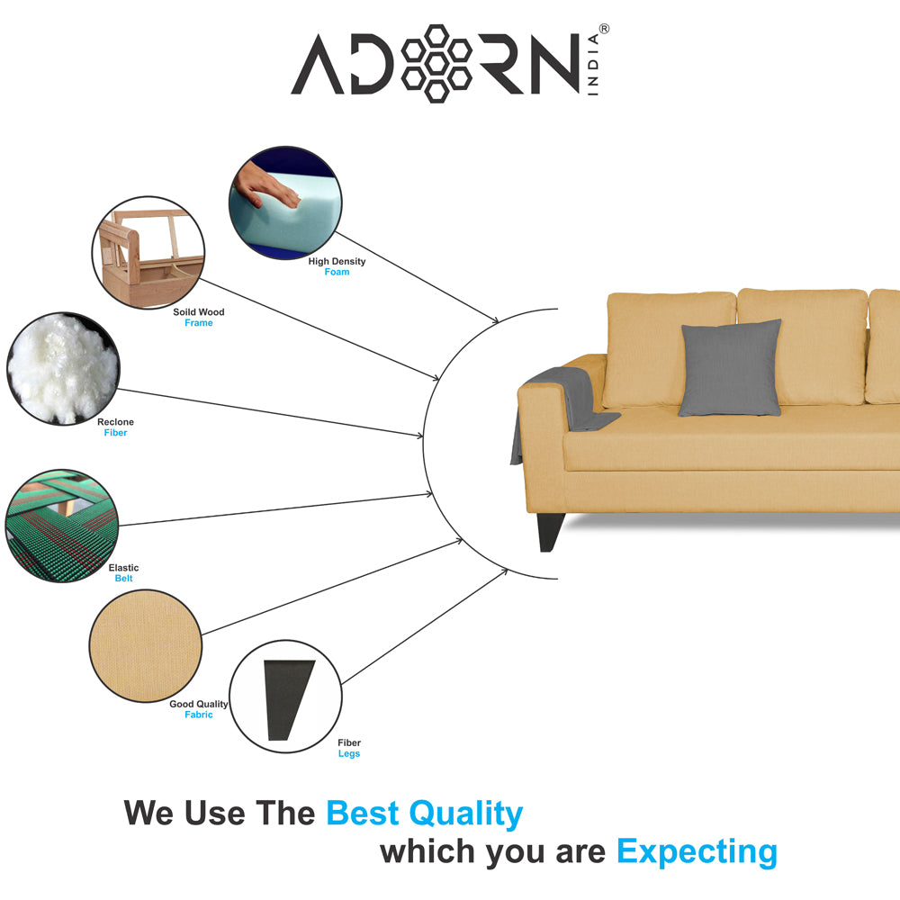 Adorn India Hallton L Shape Decent Sofa Set 6 Seater with Ottoman (Right Side) (Beige)