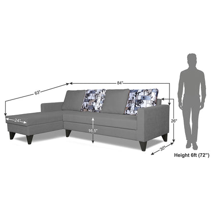 Adorn India Hallton L Shape 5 Seater Sofa Set Digitel Print (Left Hand Side) (Grey)