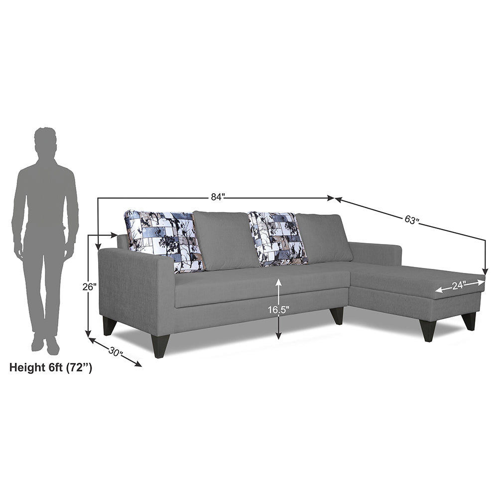 Adorn India Hallton L Shape 5 Seater Sofa Set Digitel Print (Right Hand Side) (Grey)