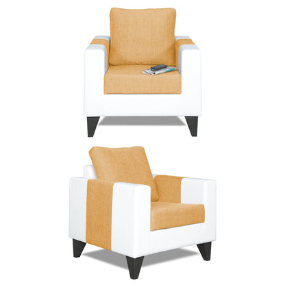 Adorn India Ashley Plain Leatherette Fabric 3-2-1 Six Seater Sofa Set (Beige & White)