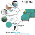 Adorn India Chandler Plain L Shape 5 Seater Sofa Set LHS (Aqua Blue) (3 Year Warranty)