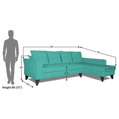 Adorn India Maddox Tufted L Shape 6 Seater Sofa Set (Right Hand Side) (Aqua Blue)