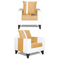 Adorn India Ashley Stripes Leatherette Fabric 3-2-1 Six Seater Sofa Set (Beige & White) (3 Year Warranty)