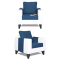 Adorn India Ashley Plain Leatherette Fabric 3-2-1 Six Seater Sofa Set (Blue & White) (3 Year Warranty)