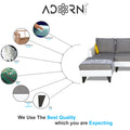 Adorn India Ashley Plain Leatherette Fabric L Shape 8 Seater Sofa Set with 2 Ottoman Puffy & Center Table LHS (Grey & White) (3 Year Warranty)