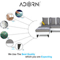 Adorn India Ashley Stripes Leatherette Fabric L Shape 8 Seater Sofa Set with 2 Ottoman Puffy & Center Table LHS (Grey & White) (3 Year Warranty)