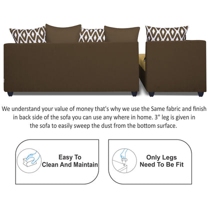Adorn India Zink Straight line L Shape 6 Seater Sofa Rhombus Cushion (Left Side Handle)(Brown & Beige)