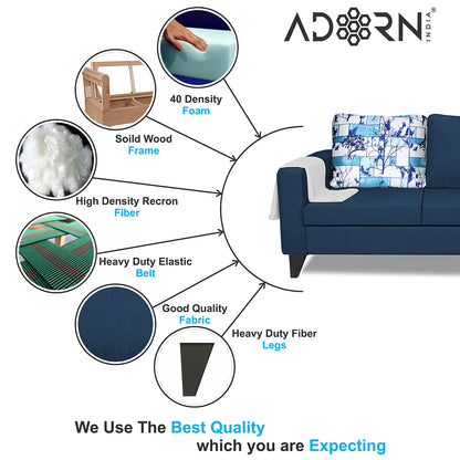 Adorn India Hallton L Shape 4 Seater Sofa Set Digital Print (Blue)