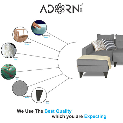 Adorn India Maddox L Shape 6 Seater Sofa Set Tufted (Left Hand Side) (Grey)