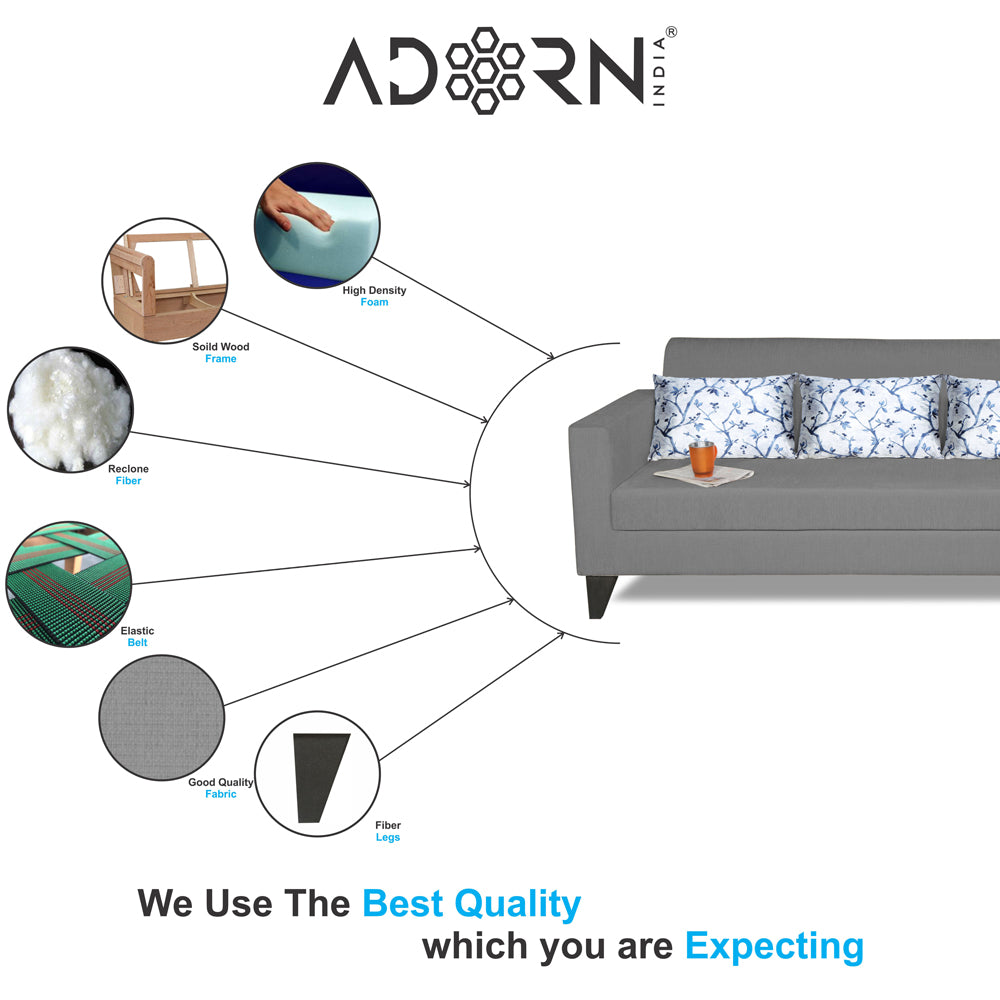 Adorn India Bladen L Shape 5 Seater Sofa Set Floral Print (Right Hand Side) (Grey)