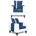 Adorn India Ashley Stripes Leatherette Fabric 3-2-1 Six Seater Sofa Set (Blue & White) (3 Year Warranty)