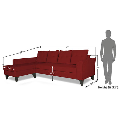 Adorn India Maddox Tufted L Shape 5 Seater Sofa Set (Left Hand Side) (Maroon)