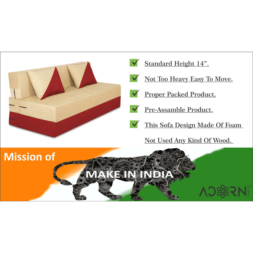 Adorn India Easy Desmond 3 Seater Sofa Cum Bed 5 x 6 (Red & Beige)