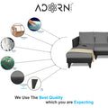 Adorn India Ashley L Shape 6 Seater Sofa Set Leatherette Fabric Plain (Left Hand Side) (Grey & Black) (3 Year Warranty)