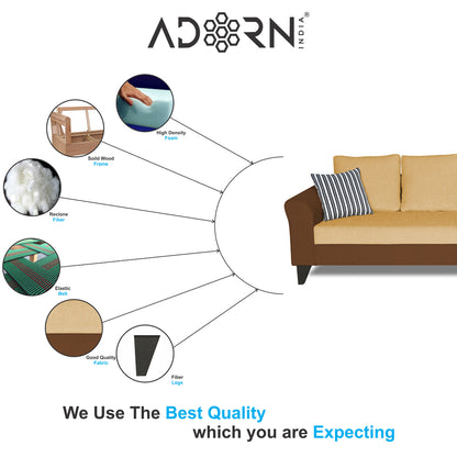 Adorn India Maddox L Shape 6 Seater Sofa Set Plain Two Tone (Right Hand Side) (Brown & Beige)