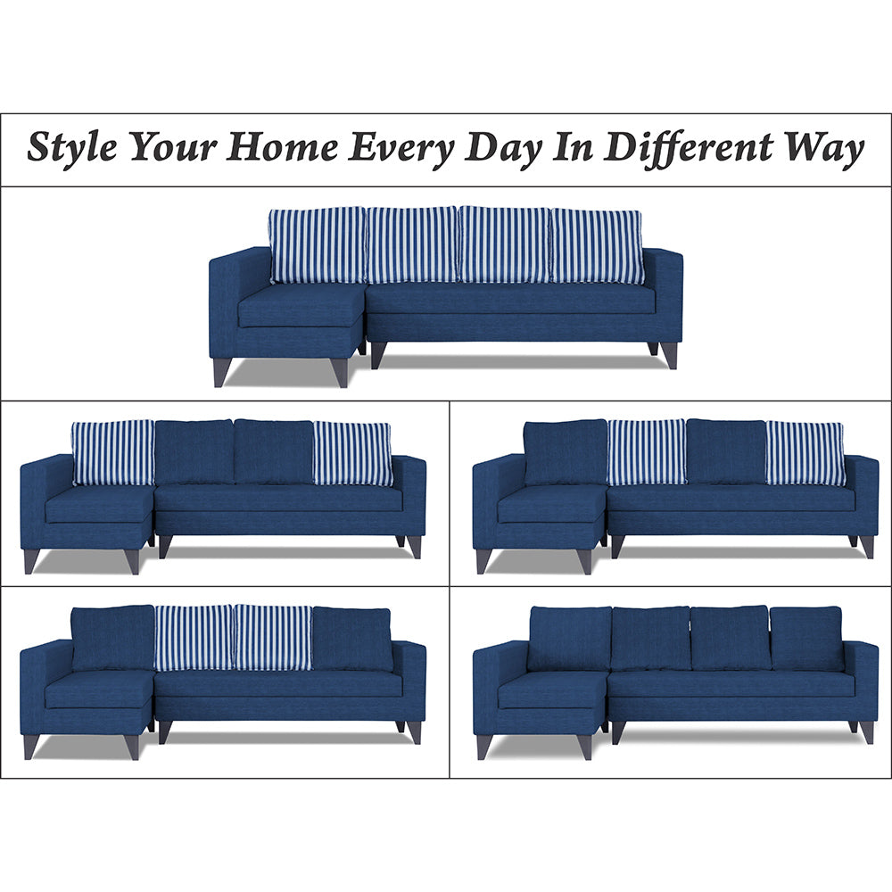 Adorn India Beetle Plus Stripes L Shape 6 Seater Sofa Set (Left Hand Side) (Blue)