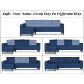 Adorn India Beetle Plus Stripes L Shape 6 Seater Sofa Set (Left Hand Side) (Blue) (3 Year Warranty)