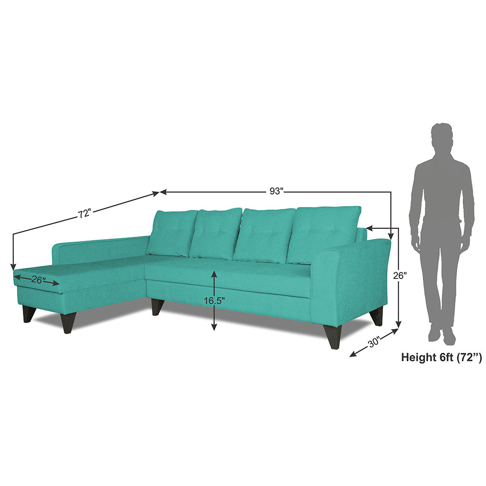 Adorn India Maddox Tufted L Shape 6 Seater Sofa Set (Left Hand Side) (Aqua Blue)