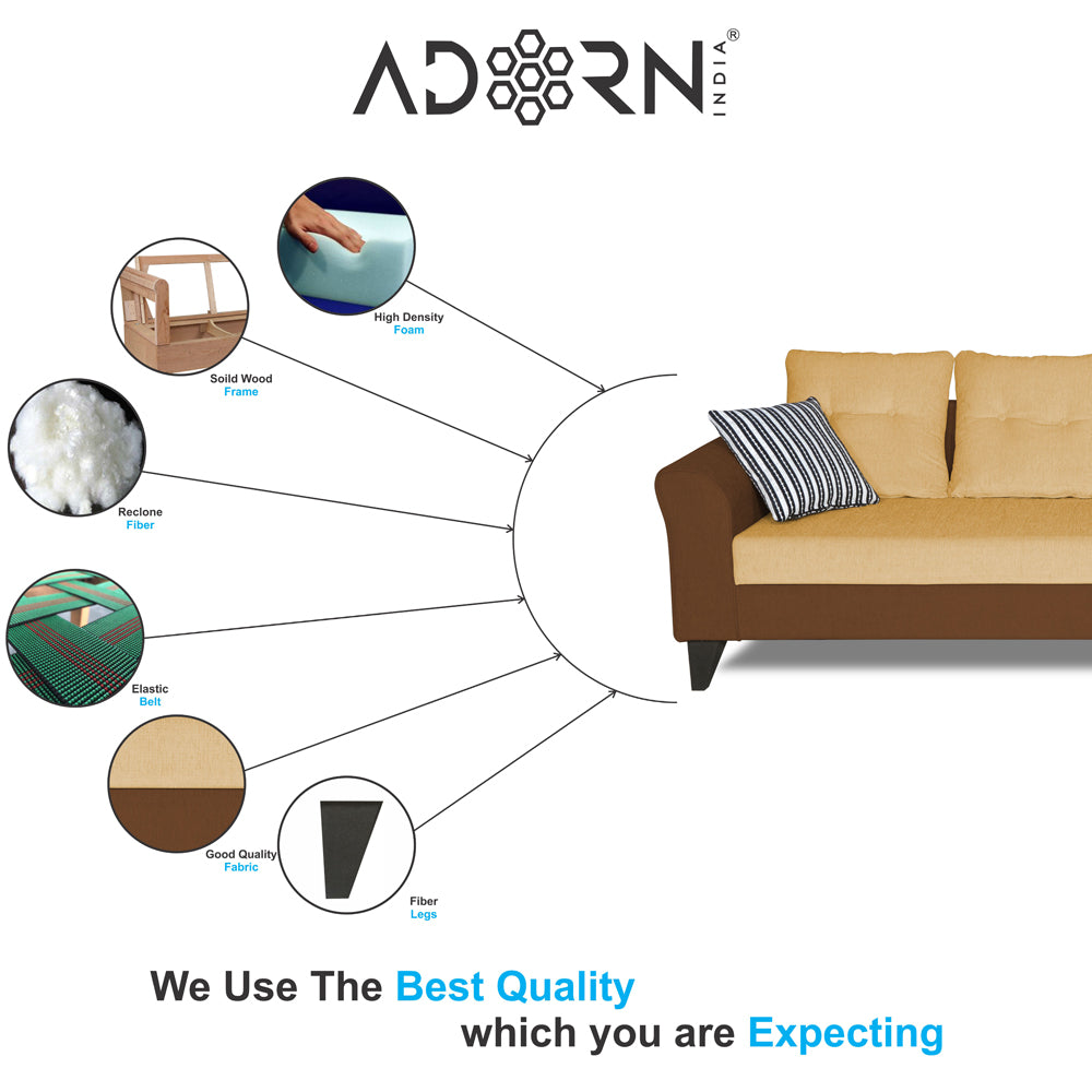 Adorn India Maddox L Shape 6 Seater Sofa Set Tufted Two Tone (Right Hand Side) (Brown & Beige)