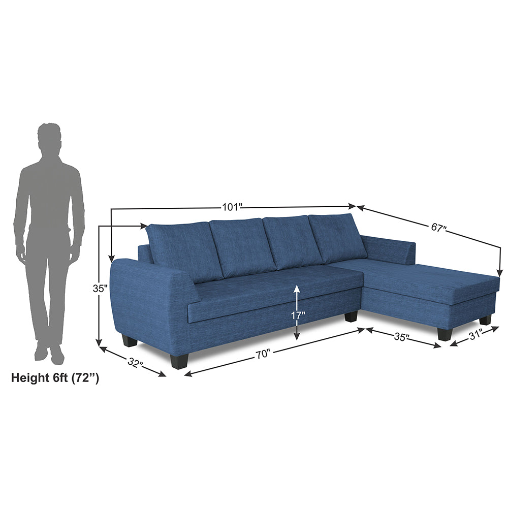 Adorn India Raiden Decent Premium L Shape 6 Seater Sofa Set with Center Table (Right Hand Side) (Blue)