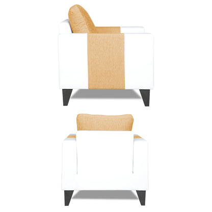 Adorn India Ashley Plain Leatherette Fabric 3-1-1 Five Seater Sofa Set (Beige & White)