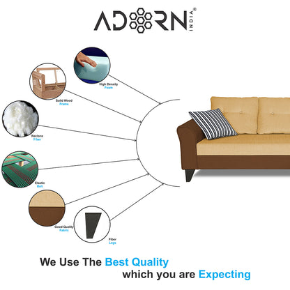 Adorn India Maddox L Shape 4 Seater Sofa Set Tufted Two Tone (Right Hand Side) (Brown & Beige)