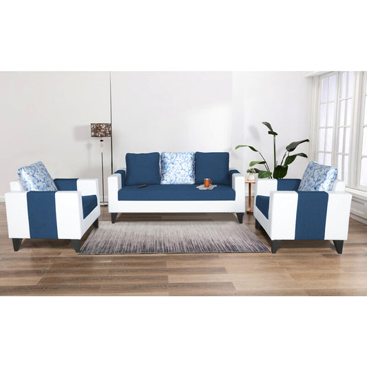 Adorn India Ashley Digitel Print Leatherette 3-1-1 Five Seater Sofa Set (Blue & White)