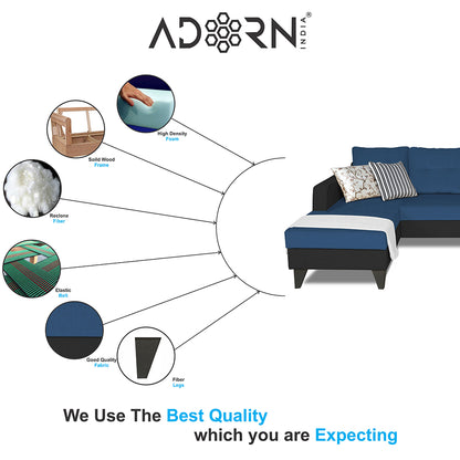 Adorn India Maddox Tufted L Shape 4 Seater Sofa Set LHS (Blue & Black) (3 Year Warranty)