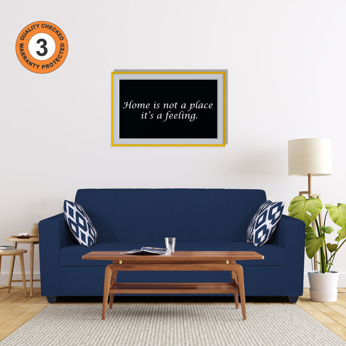 Adorn India Rio Highback 3 Seater Sofa (Blue) (3 Year Warranty)