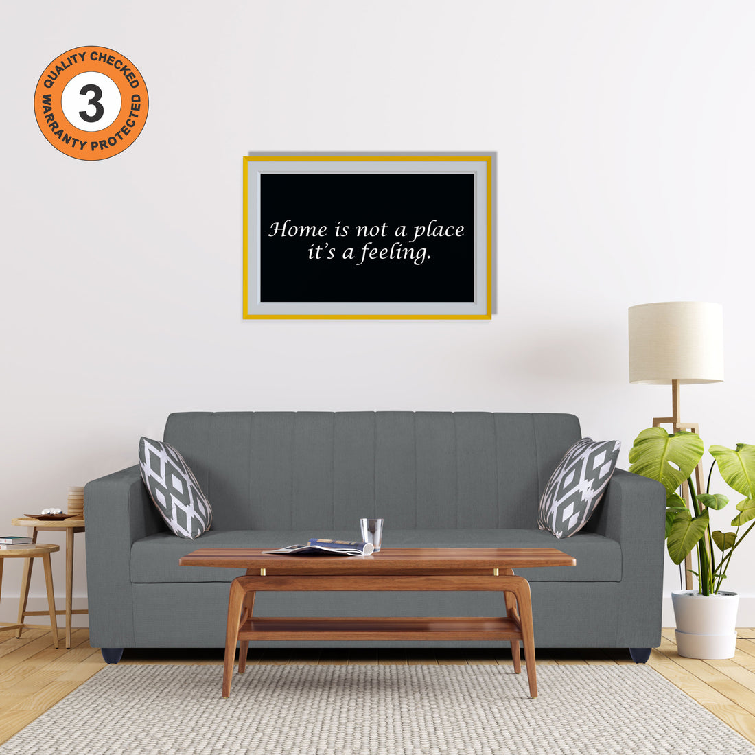 Adorn India Rio Highback 3 Seater Sofa (Grey) (3 Year Warranty)