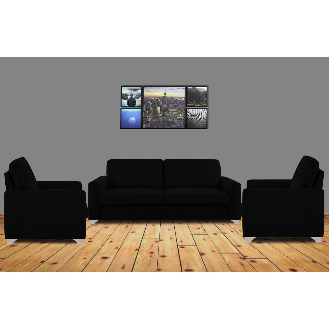 Straight line 3+1+1 Seater Sofa Set(Black)
