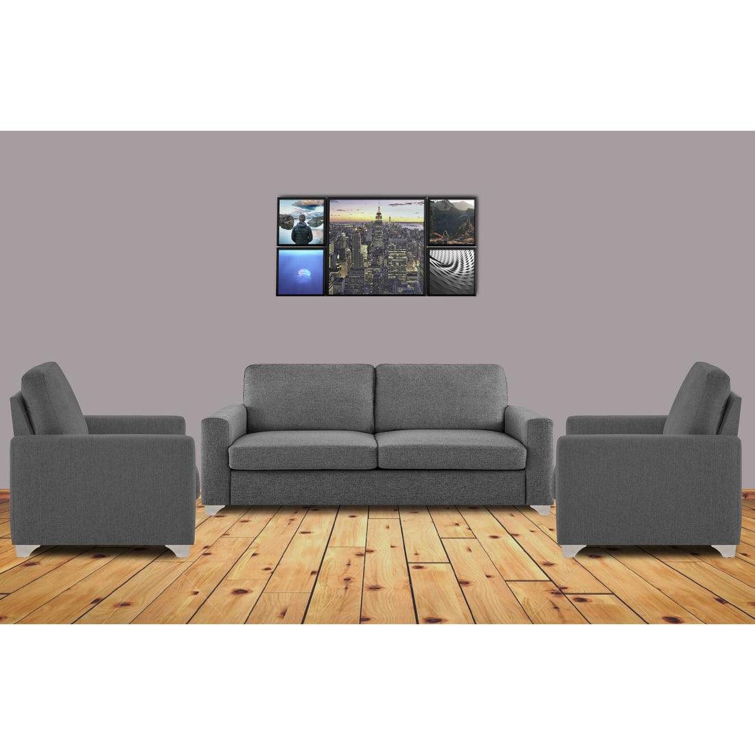 Adorn India Straight Line Five Seater Sofa Set 3-1-1 (Grey)