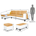Adorn India Ashley Plain Leatherette Fabric L Shape 8 Seater Sofa Set with 2 Ottoman Puffy & Center Table LHS (Beige & White) (3 Year Warranty)