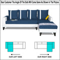 Adorn India Ashley Stripes Leatherette Fabric L Shape 8 Seater Sofa Set with 2 Ottoman Puffy & Center Table RHS (Blue & White) (3 Year Warranty)