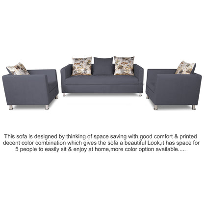 Adorn India Alita 3-1-1 Compact 5 Seater Sofa Set (Dark Grey)
