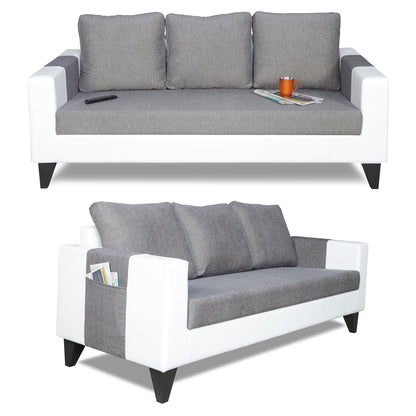 Adorn India Ashley Plain Leatherette Fabric 3-2-1 Six Seater Sofa Set (Grey & White)