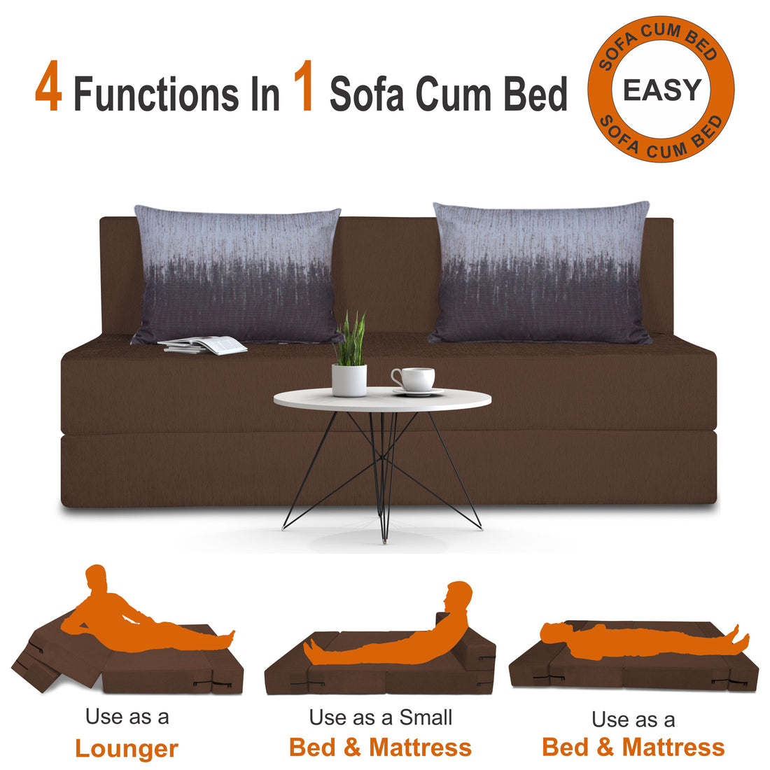 Adorn India Easy Three Seater Sofa Cum Bed Wave '5 x 6' (Brown)