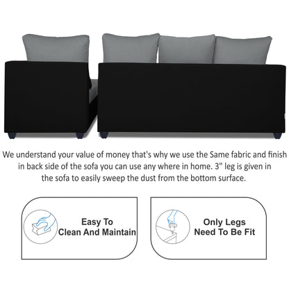 Adorn India Zink Straight line L Shape 6 Seater Sofa Plain Cushion (Grey & Black)