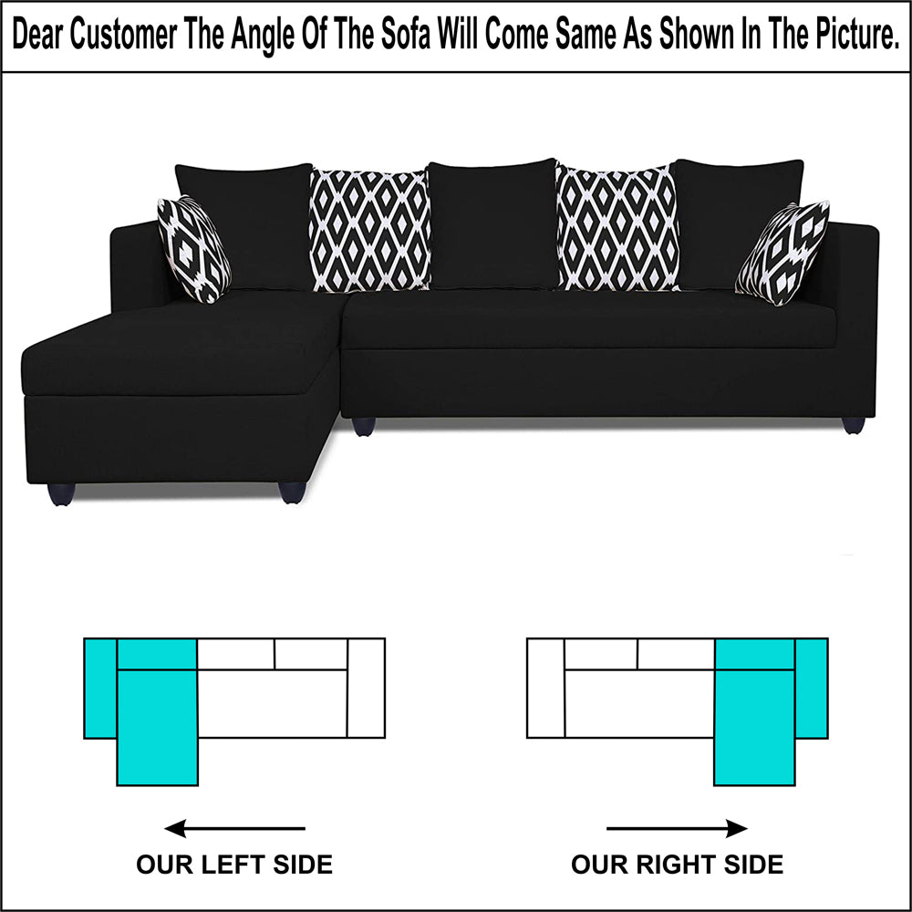 Adorn India Zink Straight line L Shape 6 Seater Sofa Rhombus Cushion (Left Side Handle)(Black)