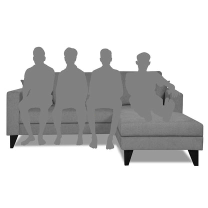 Adorn India Martin L Shape 4 Seater Sofa Set Plain (Right Hand Side) (Grey)