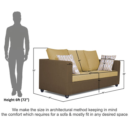 Adorn India Zink Straight Line 3 Seater Sofa (Brown & Beige)