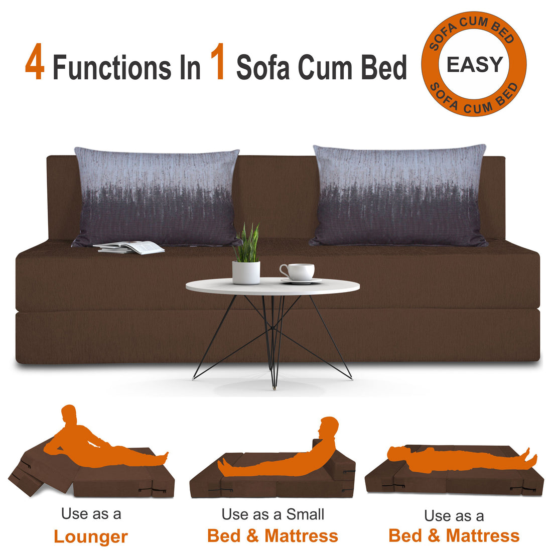 Adorn India Easy Three Seater Sofa Cum Bed Wave '6 x 6' (Brown)