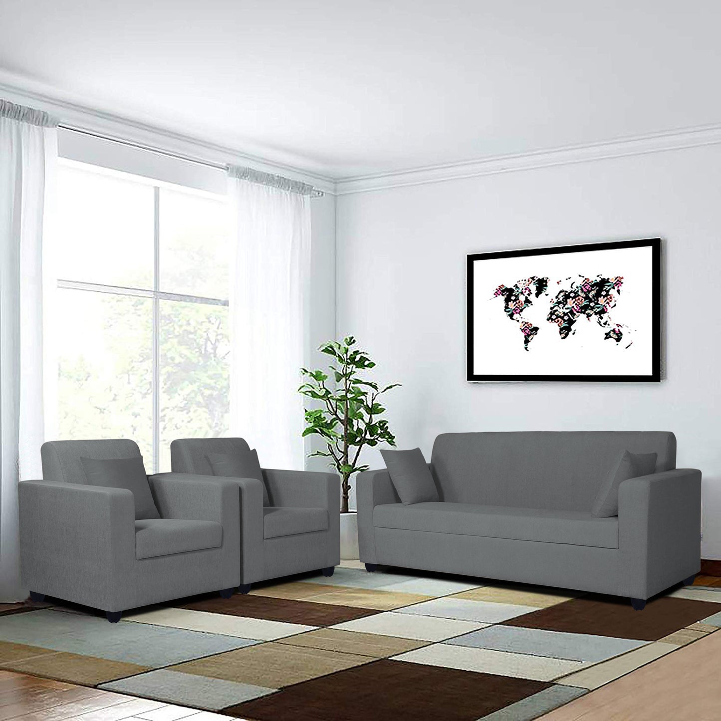 Adorn India Rio Decent 3-1-1 5 Seater Sofa Set (Grey)