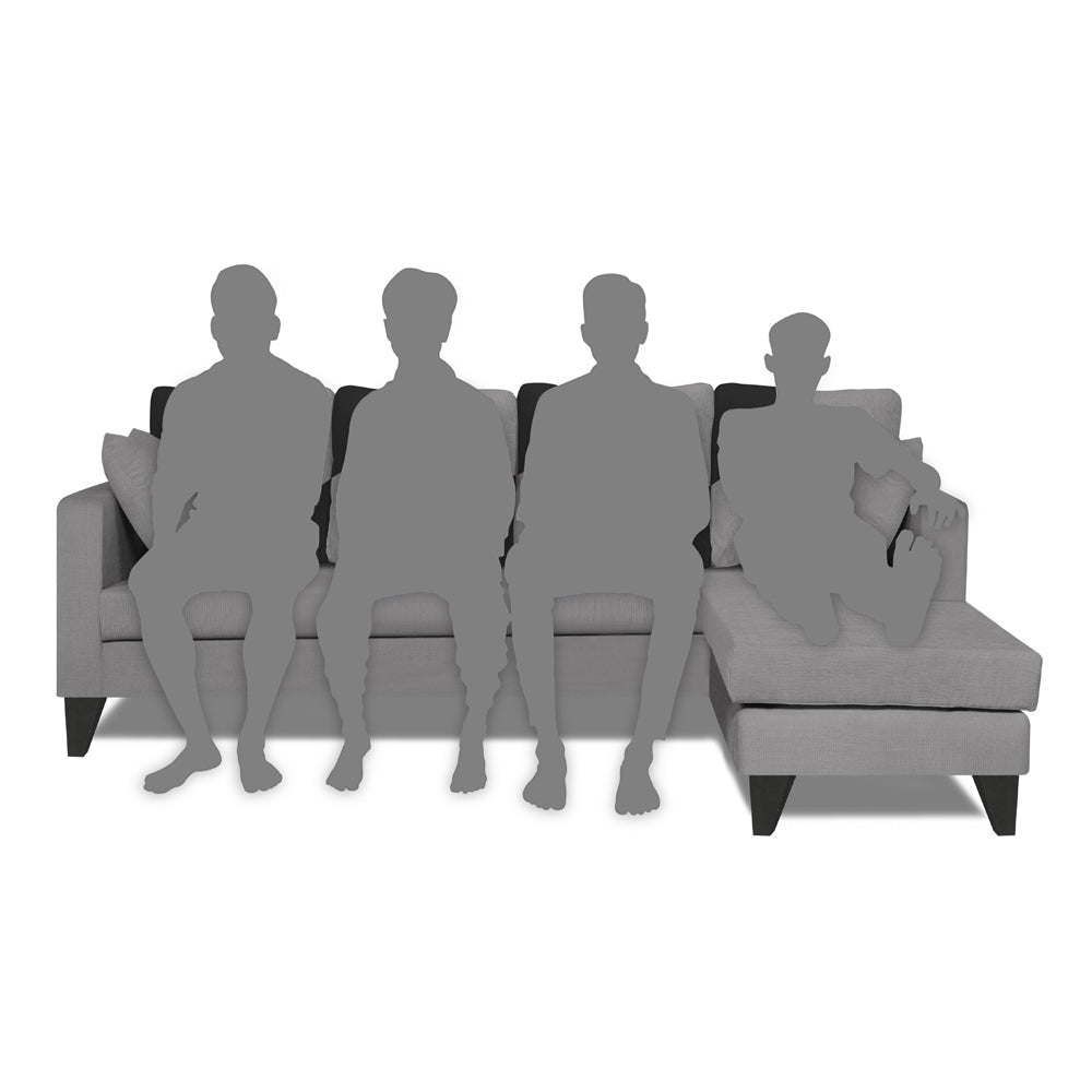 Adorn India Denver L Shape 5 Seater Sofa Set (Right Hand Side) (Grey)