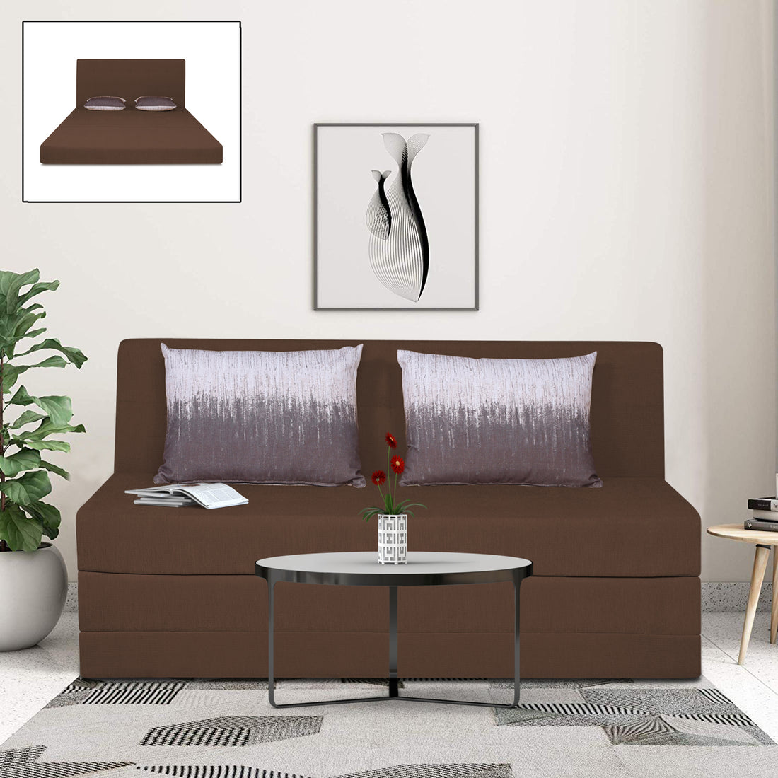 Adorn India Easy Highback Three Seater Sofa Cum Bed Wave 5' x 6' (Brown) (1 Year Warranty)
