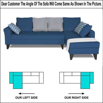 Adorn India Maddox L Shape 6 Seater Sofa Set Stripes (Right Hand Side) (Blue)