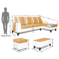 Adorn India Ashley Stripes Leatherette Fabric L Shape 8 Seater Sofa Set with 2 Ottoman Puffy & Center Table RHS (Beige & White) (3 Year Warranty)