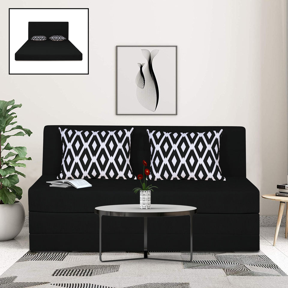 3 Seater Sofa Cum Bed Easy Highback Rhombus 5x6 (Black)