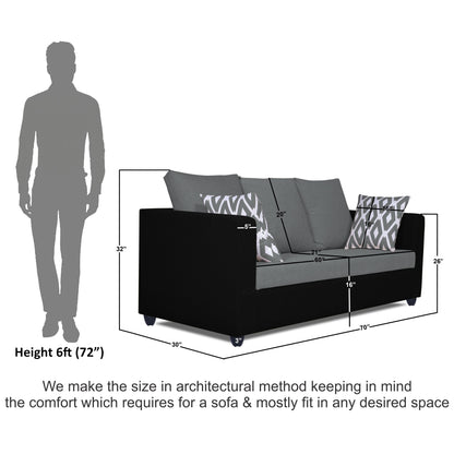 Adorn India Zink Straight Line 3 Seater Sofa (Black & Grey)